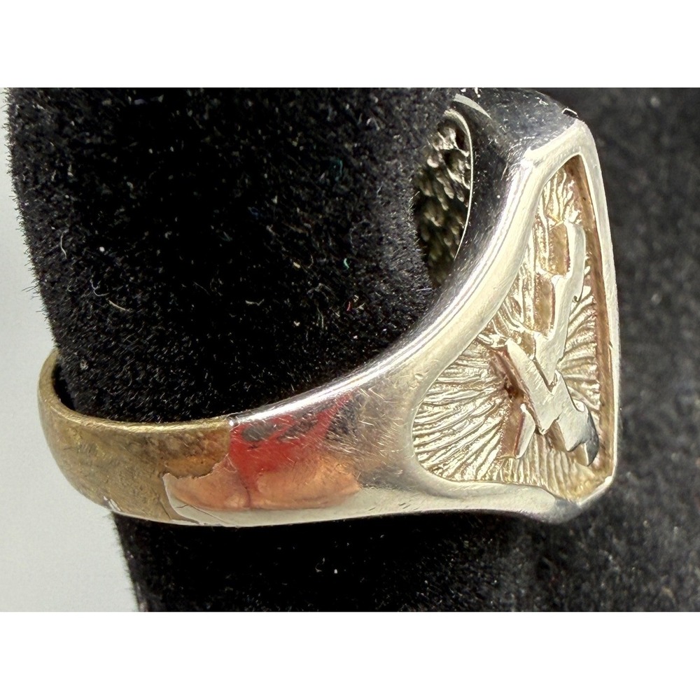 Vintage CO 85 Eagle Thunderbird Inlay Signet Ring Silver Tone Black Size 6.5 - Picture 3 of 10